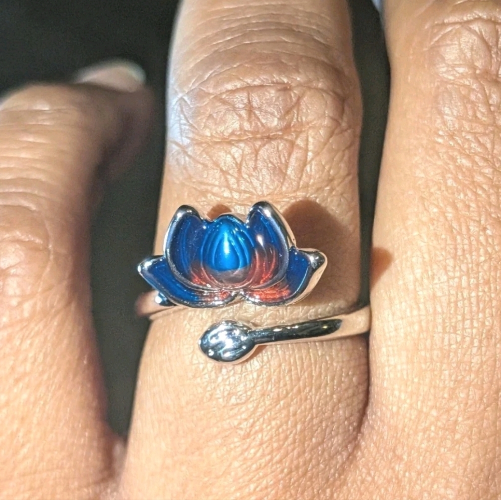 Women's Sterling Silver 925 Blue-Purple Lotus Flower Cloisonne Adjustable Size